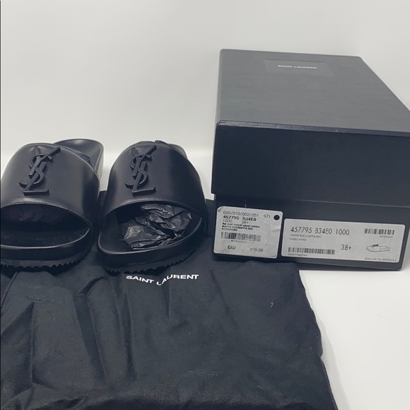 *SOLD* YSL NEW Black Logo Leather Slides/Sandals - Picture 4 of 8
